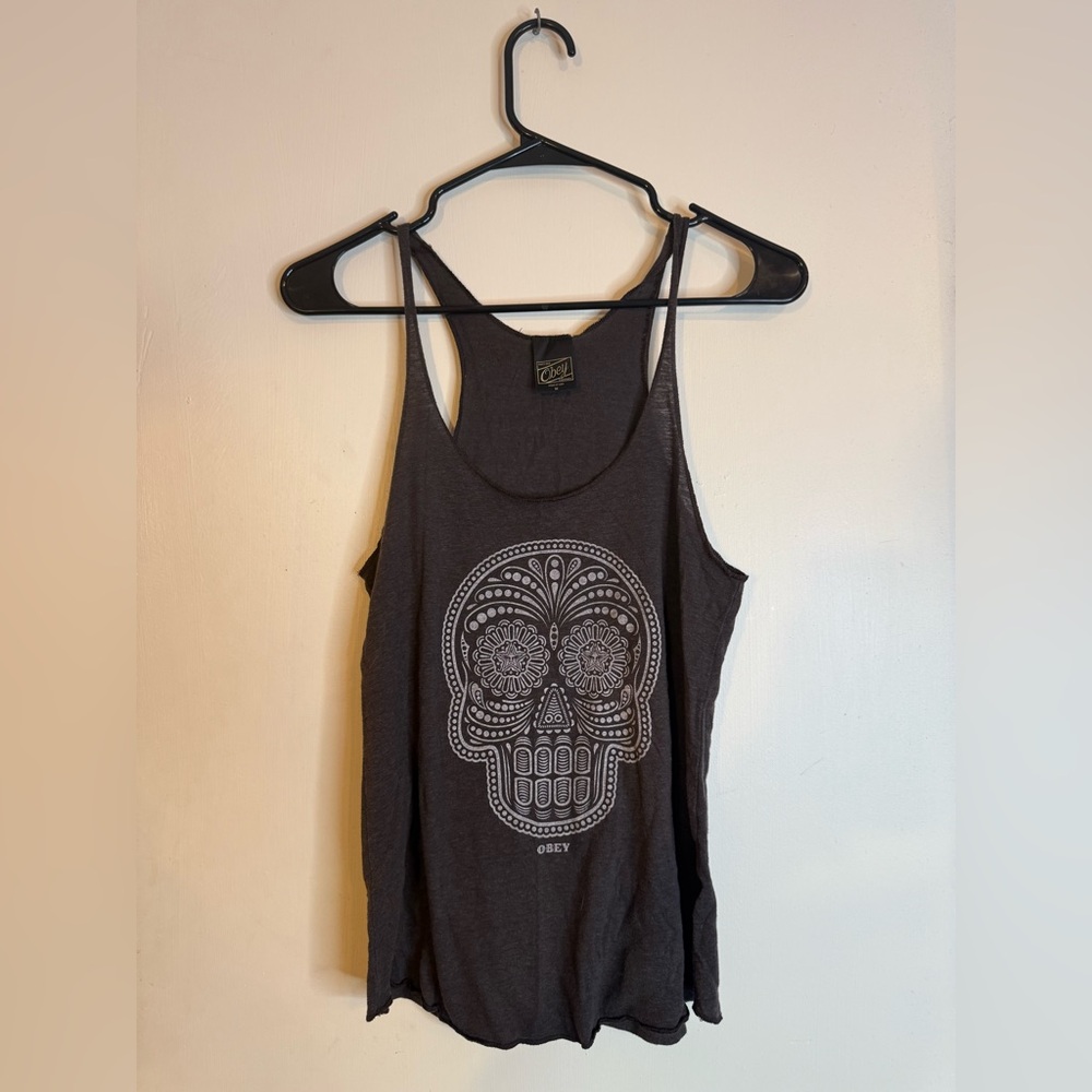 Obey Charcoal Skull Graphic Tank